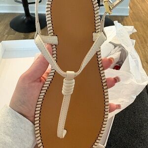 SCHUTZ Cream T-Strap Sandals